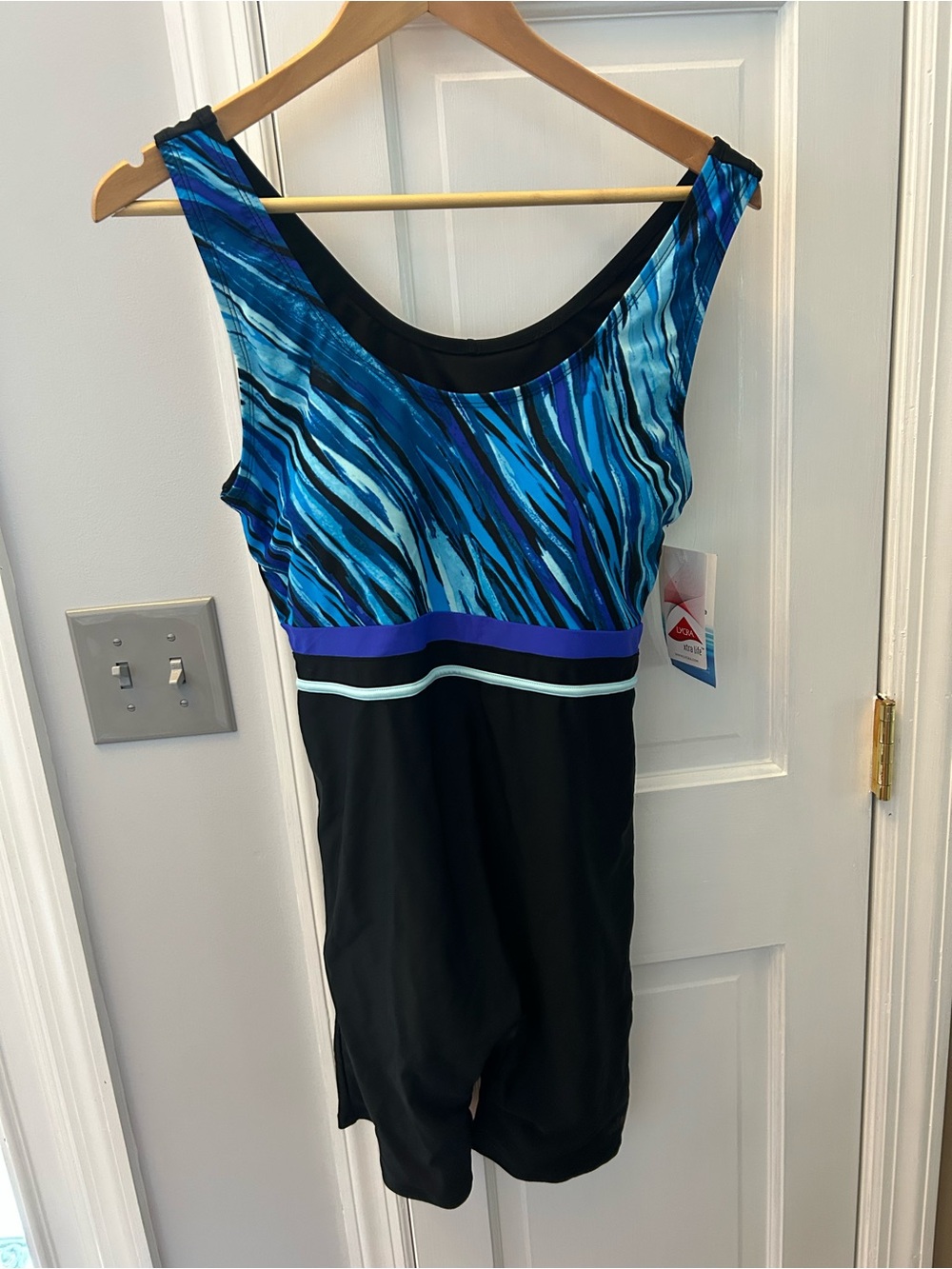 Blue Multi-Print & Black One-Piece Swimdress